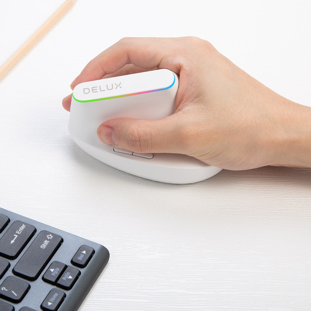 Delux M618C High - Performance Wireless Silent Ergonomic Vertical Six - Button Gaming Optical Mouse with USB Receiver and RGB 1600 DPI for PC and Laptop
