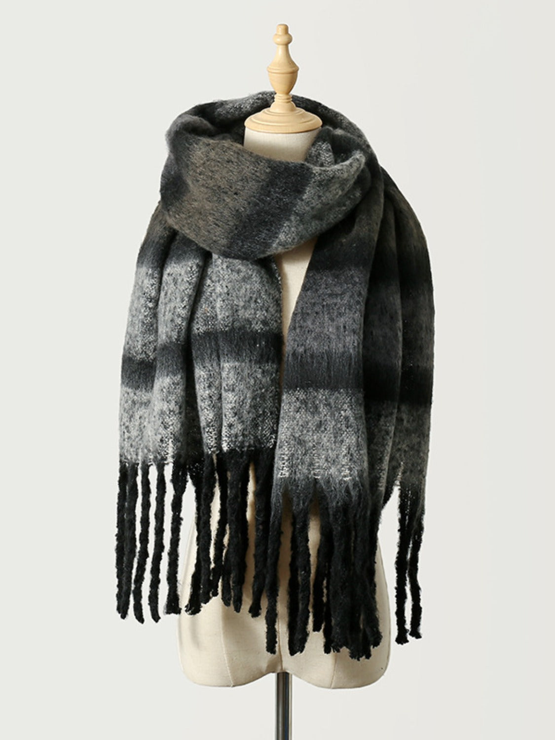 Colorful Fringe Block Pattern Polyester Scarf for Fashion Lovers