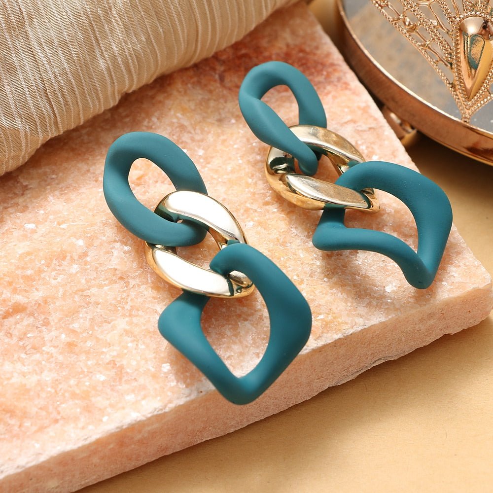 Fashionable Geometric Drop Earrings for Women Made of Acrylic and Zinc Alloy in Black and Turquoise Colors