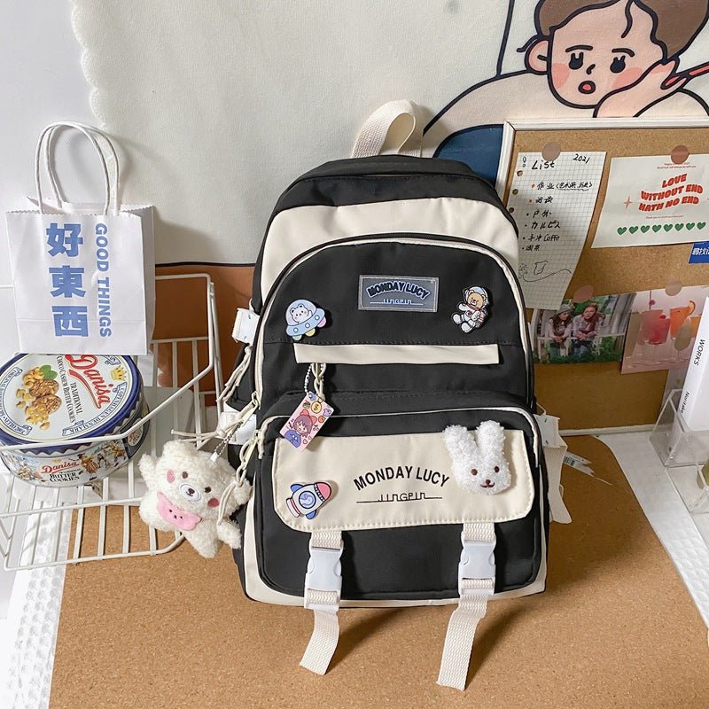 Stylish Fashionable Bear - Inspired Large - Volume Geometric Contrast - Colored School Backpack for Students