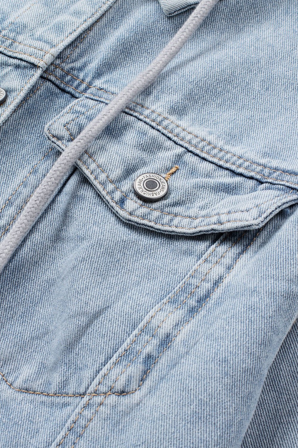 Casual Distressed Denim Hooded Jacket with Drawstring