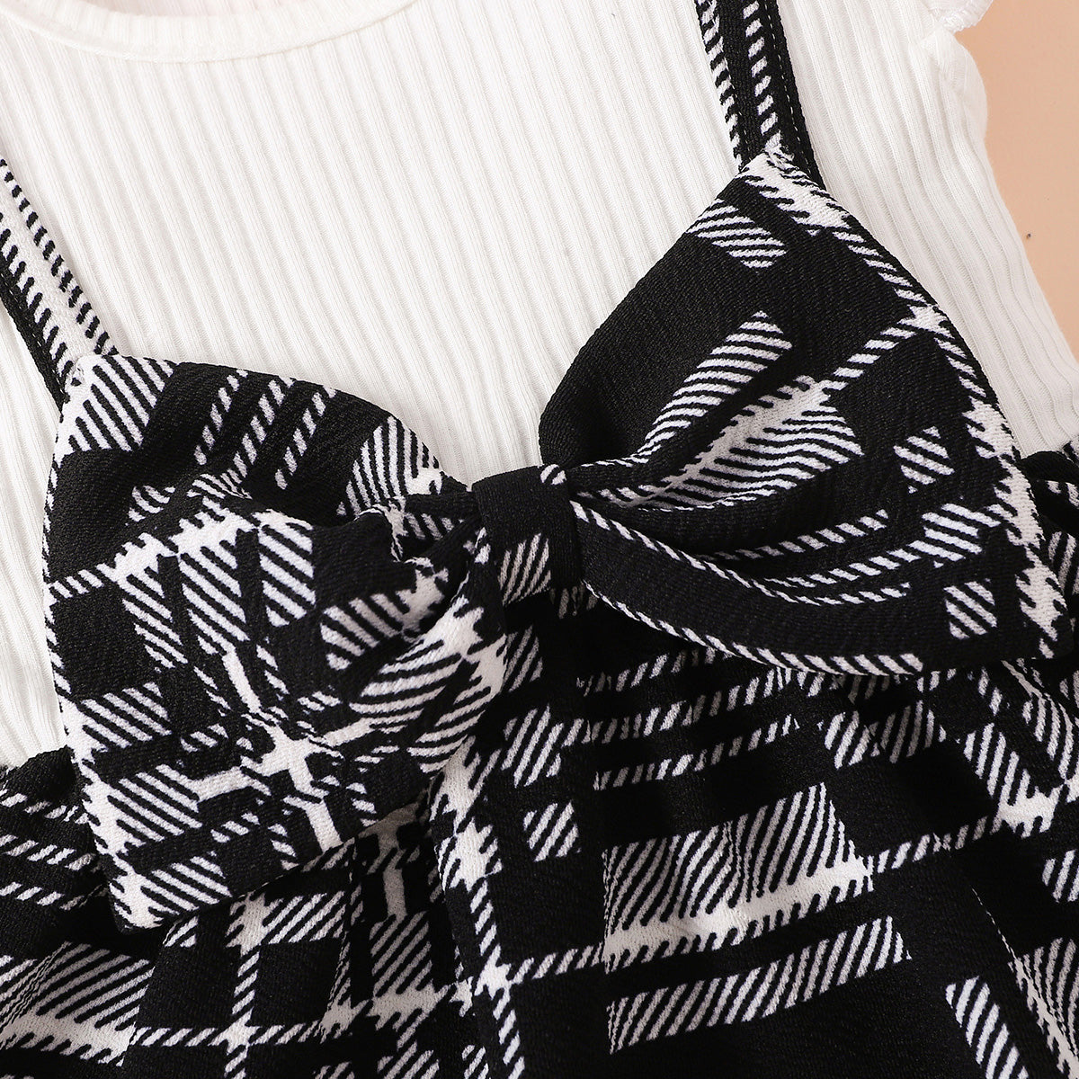 Casual Plaid Pattern Print Dress with Bow Detail for Infants and Toddlers