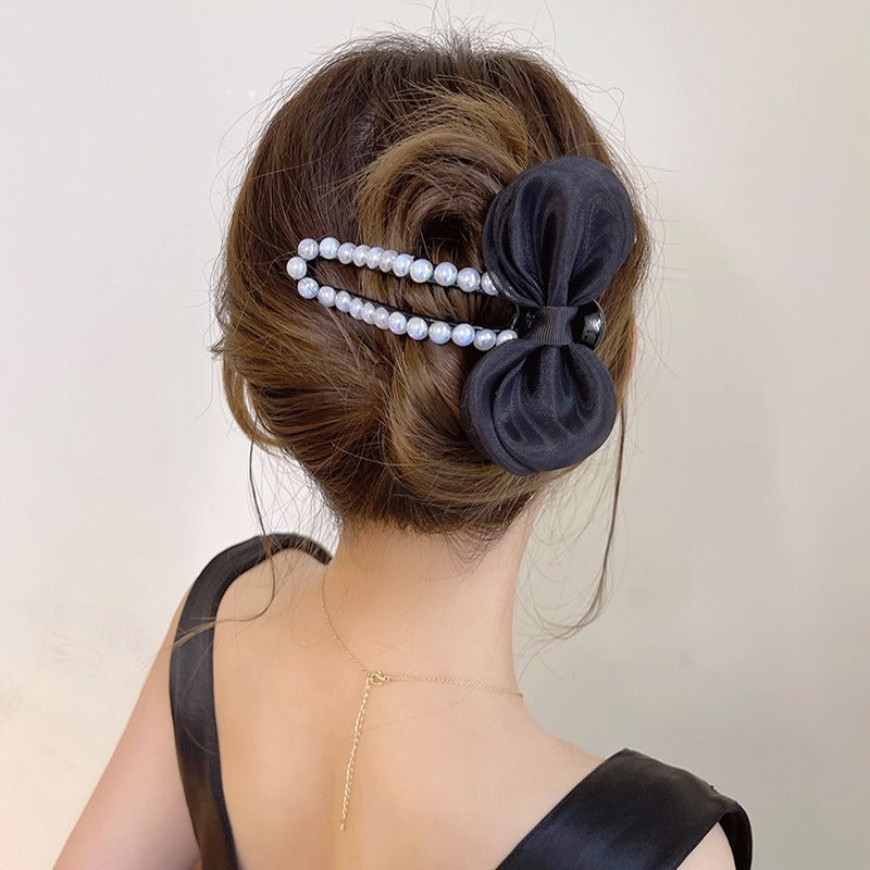 Stylish Fashionable Mesh and Artificial Pearl Decorated Acrylic Hair Clip for Women