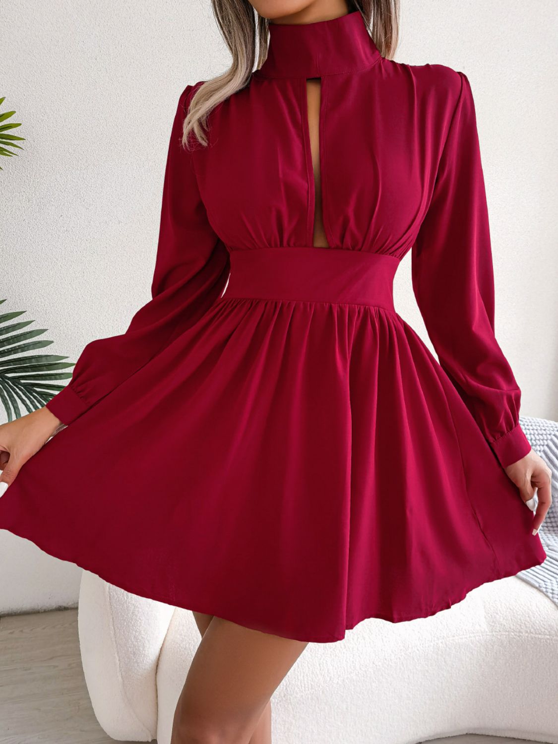Stylish Cutout Turtleneck A-Line Casual Mini Dress for Vacation