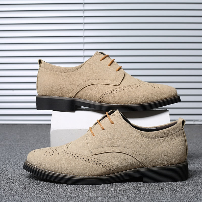 Men's Premium Cow Suede Leather Oxford Style Brogue Dress Shoes for Spring and Autumn