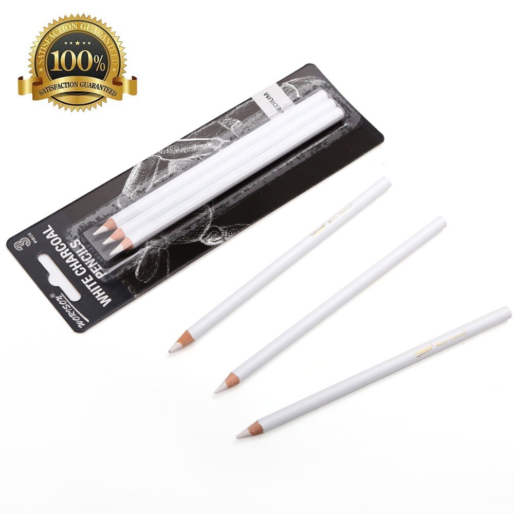 Professional 3-Piece White Standard Charcoal Pencils Set for Art, School, and Office