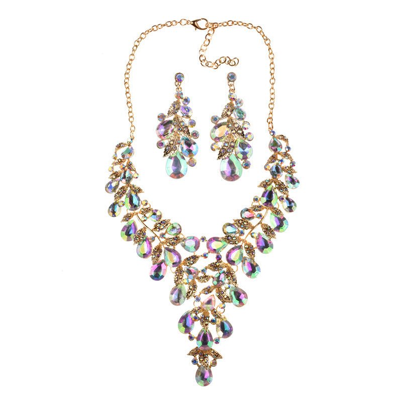 Stylish Glamorous Fashion Jewelry Set of Water Droplets Crystal Alloy Plating Earrings and Necklace
