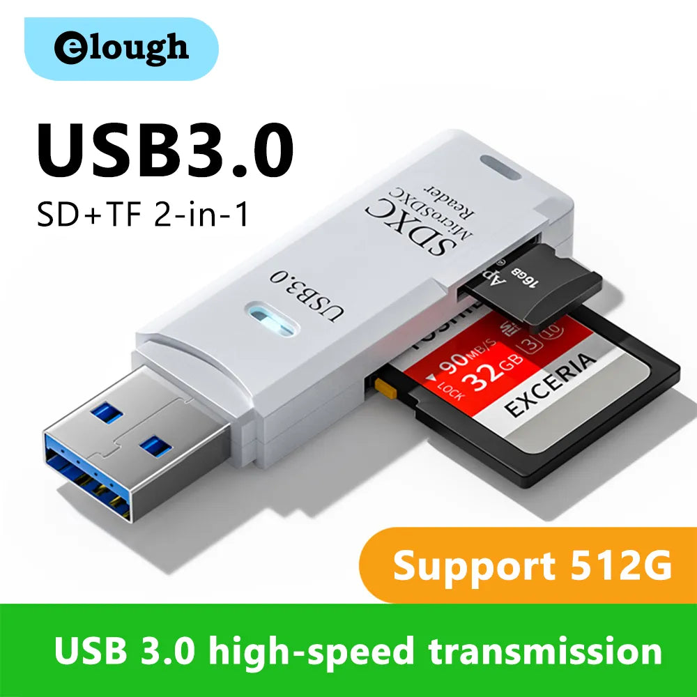Elough High-Speed 2-IN-1 USB 3.0/2.0 SD TF Card Reader for PC and Laptop