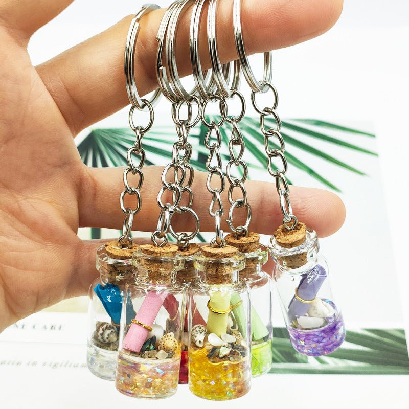 Decorative Keychain with Dried Flower Enclosed in a Bottle