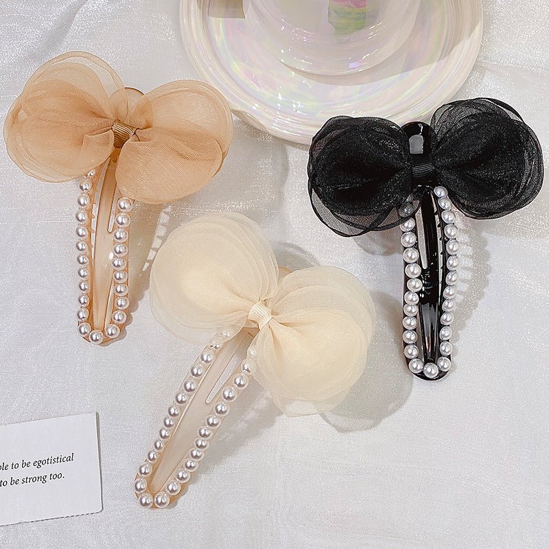 Stylish Fashionable Mesh and Artificial Pearl Decorated Acrylic Hair Clip for Women