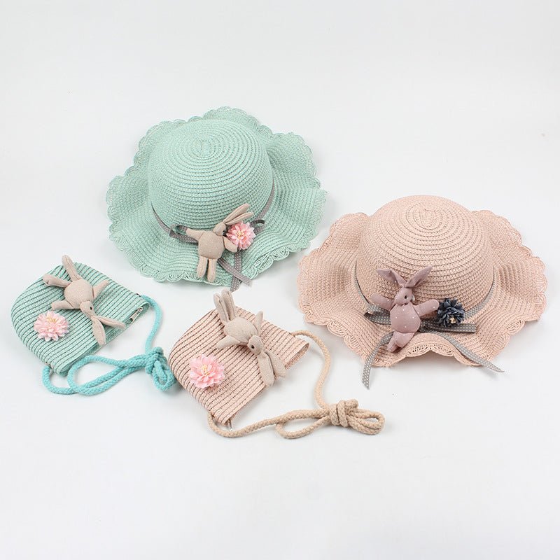 Korean-Style Girl's Adjustable Rabbit-Themed Sun Hat and Matching Shoulder Bag for 4 - 8 Years Old (Sold Separately)