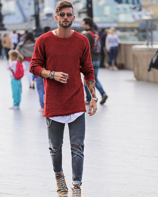 Comfortable Men's Loose-fit Acrylic Sweater in Multiple Colors
