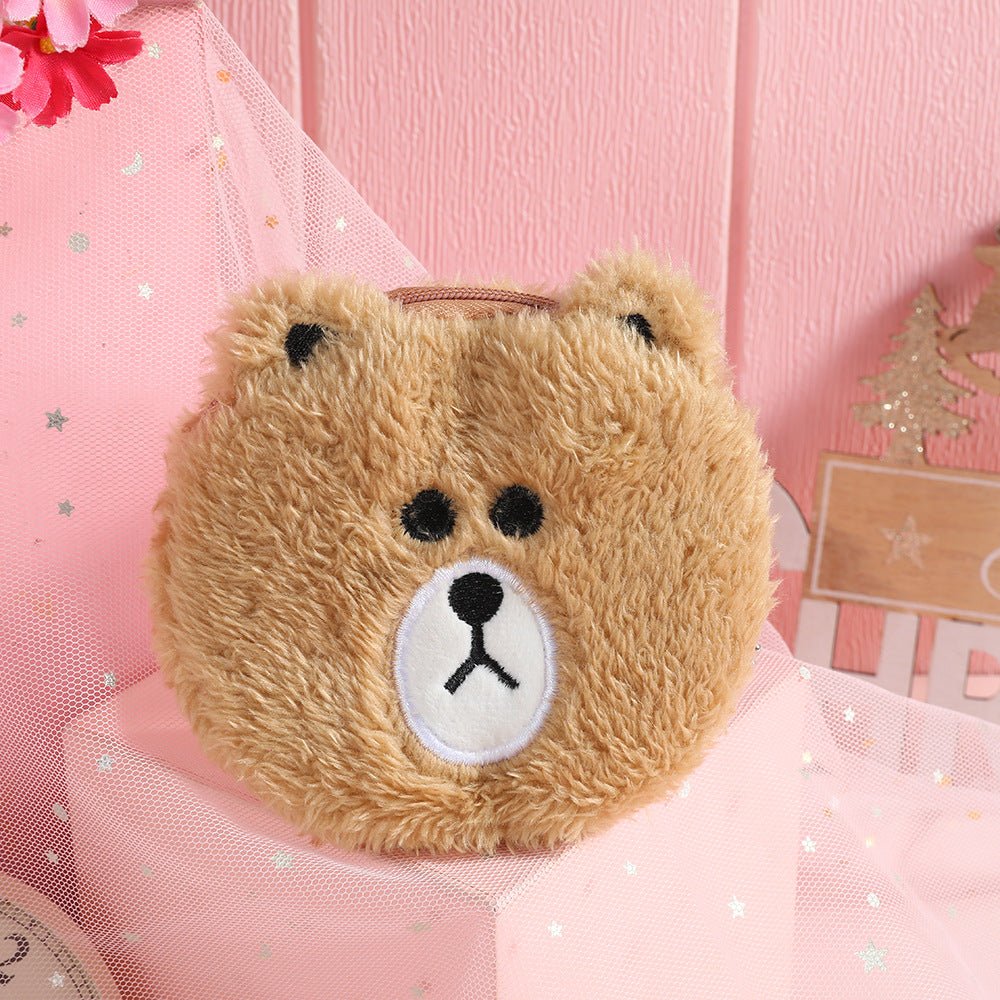 Adorable Cartoon Plush Cat and Bear Coin Bag Pendant for Children