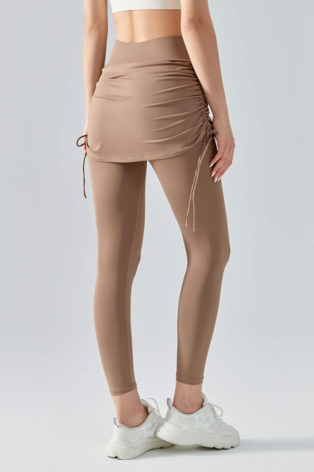 Soft and Breathable Drawstring Ruched Faux Layered Stretch Yoga Leggings
