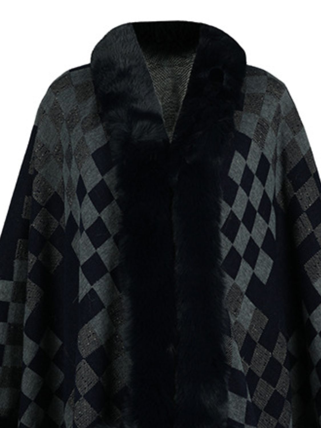 Soft and Fuzzy Checkered Long-Sleeved Poncho for Fashionable Wear