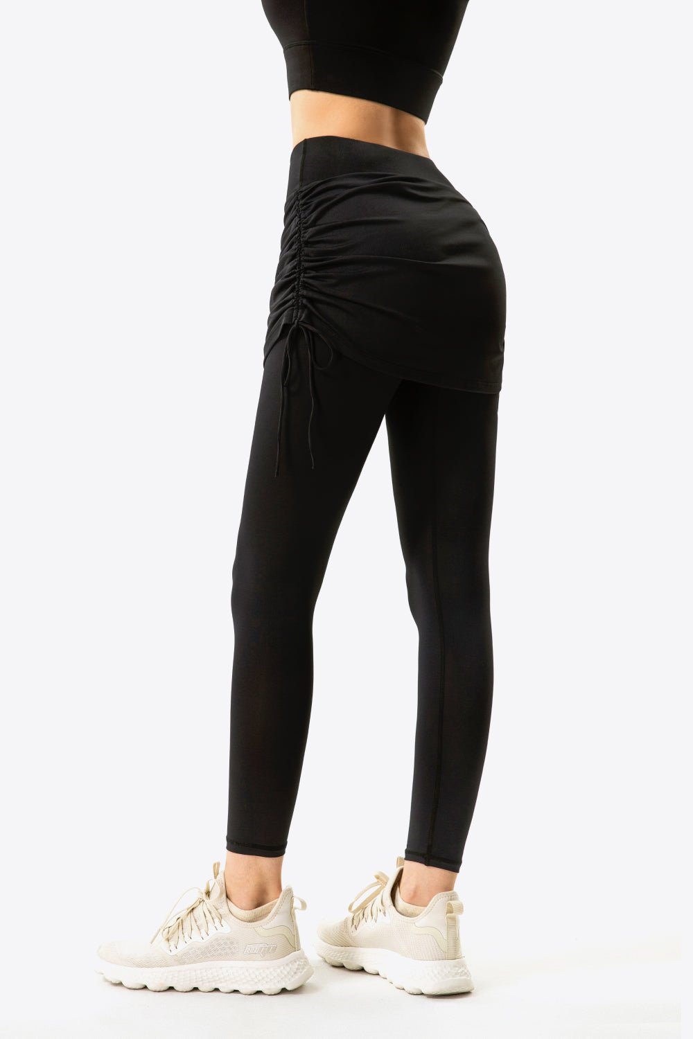 Soft and Breathable Drawstring Ruched Faux Layered Stretch Yoga Leggings