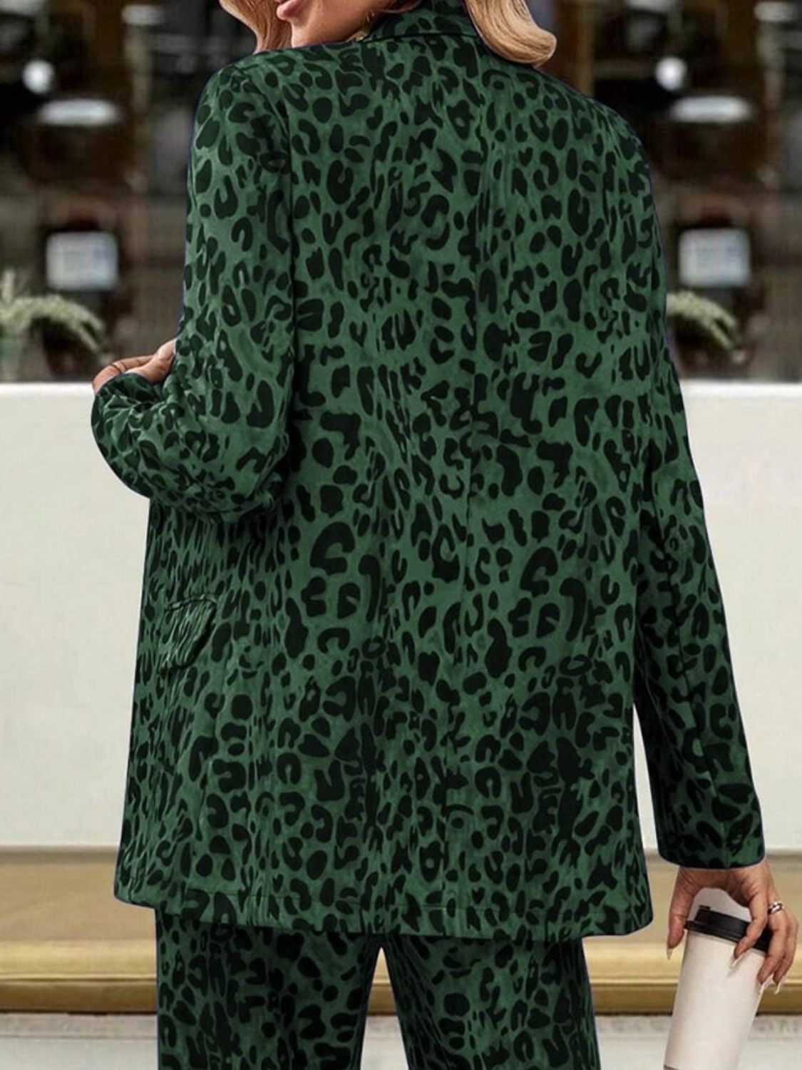 Full-Size Leopard Print Long Sleeve Lapel Collar Blazer and Pants Two-Piece Set