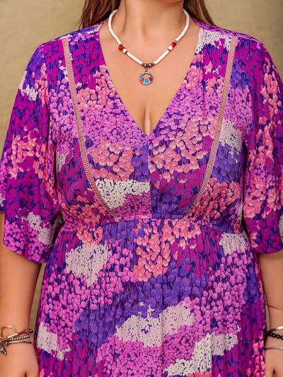 Printed Plus Size Half Sleeve Maxi Dress with Slit