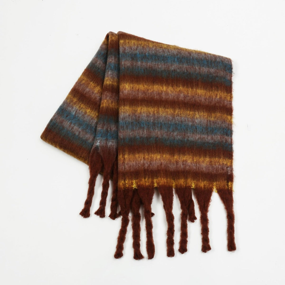 Fashionable Fringe Contrast Striped Polyester Scarf for Stylish Look
