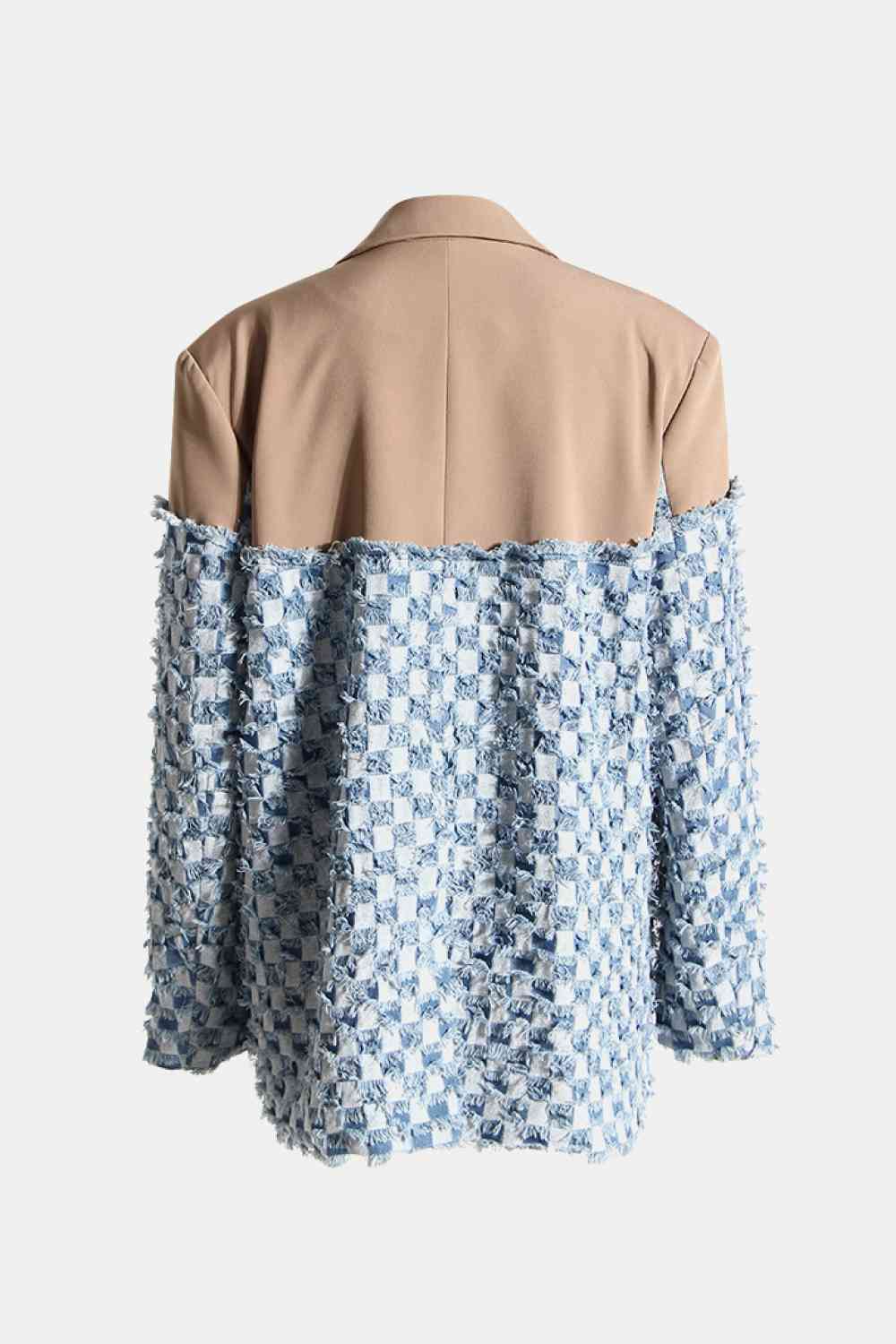 Double Take Long Sleeve Denim Jacket with Lapel Collar and Fringe Details