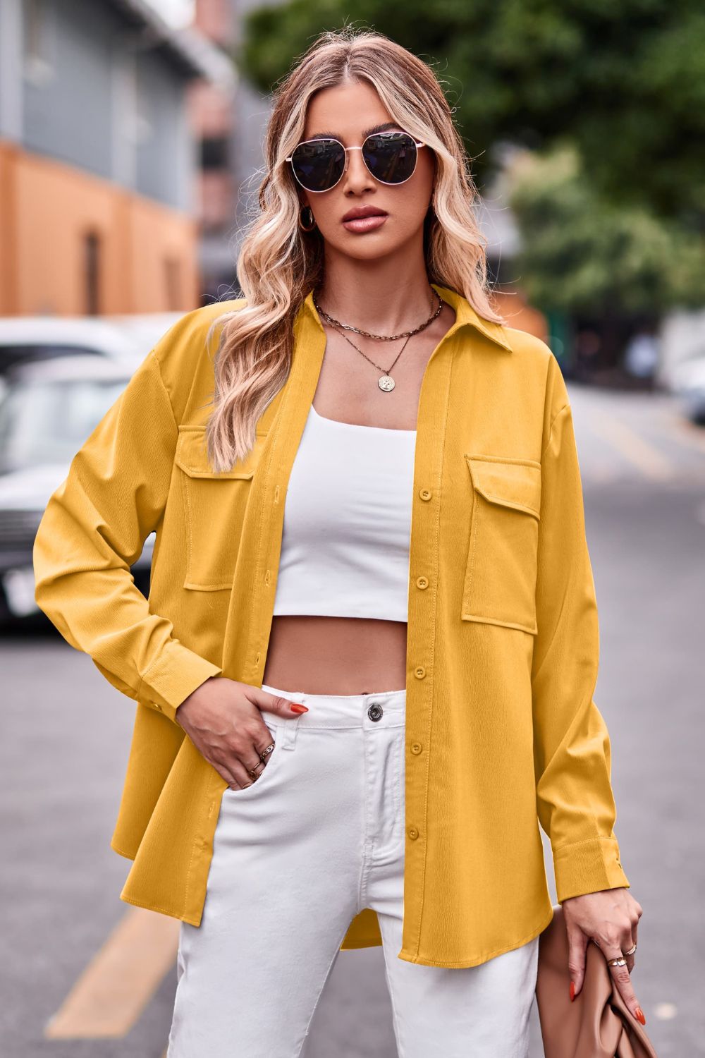 Casual Longline Dropped Shoulder Shirt with Functional Pockets
