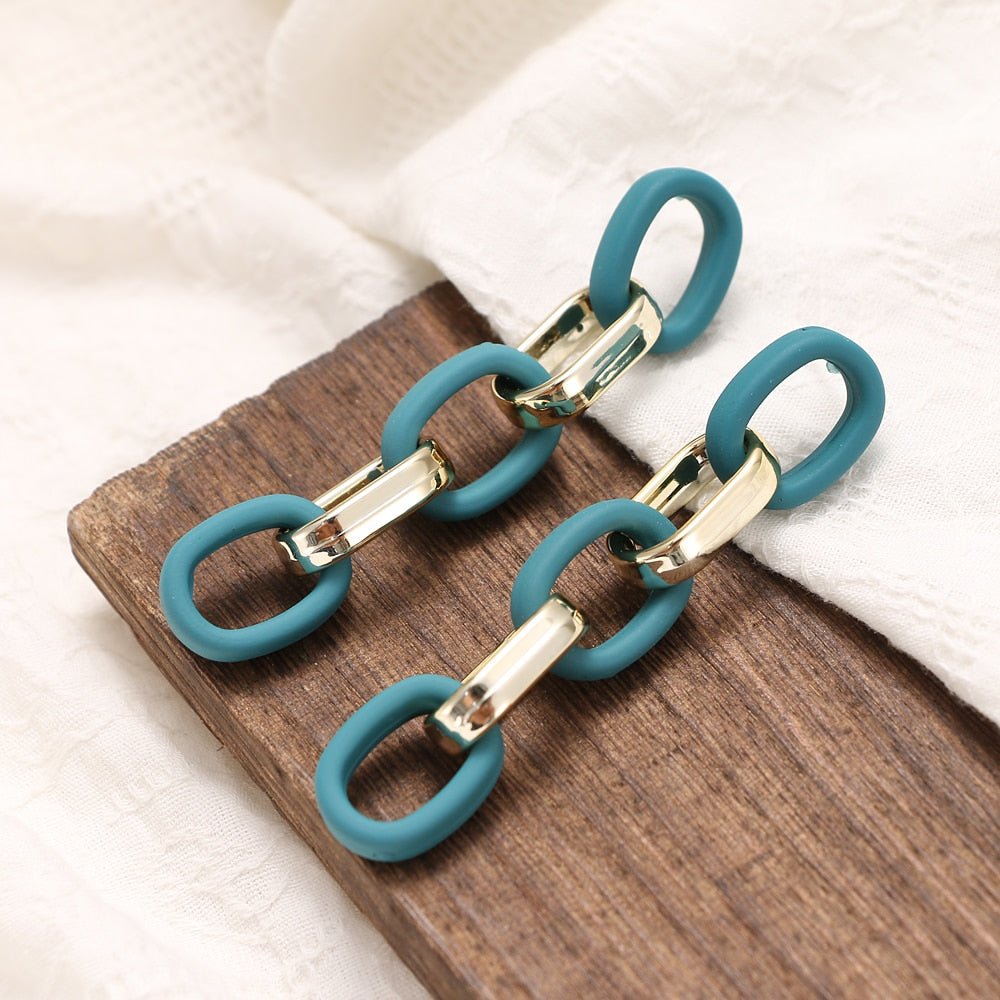 Fashionable Geometric Drop Earrings for Women Made of Acrylic and Zinc Alloy in Black and Turquoise Colors