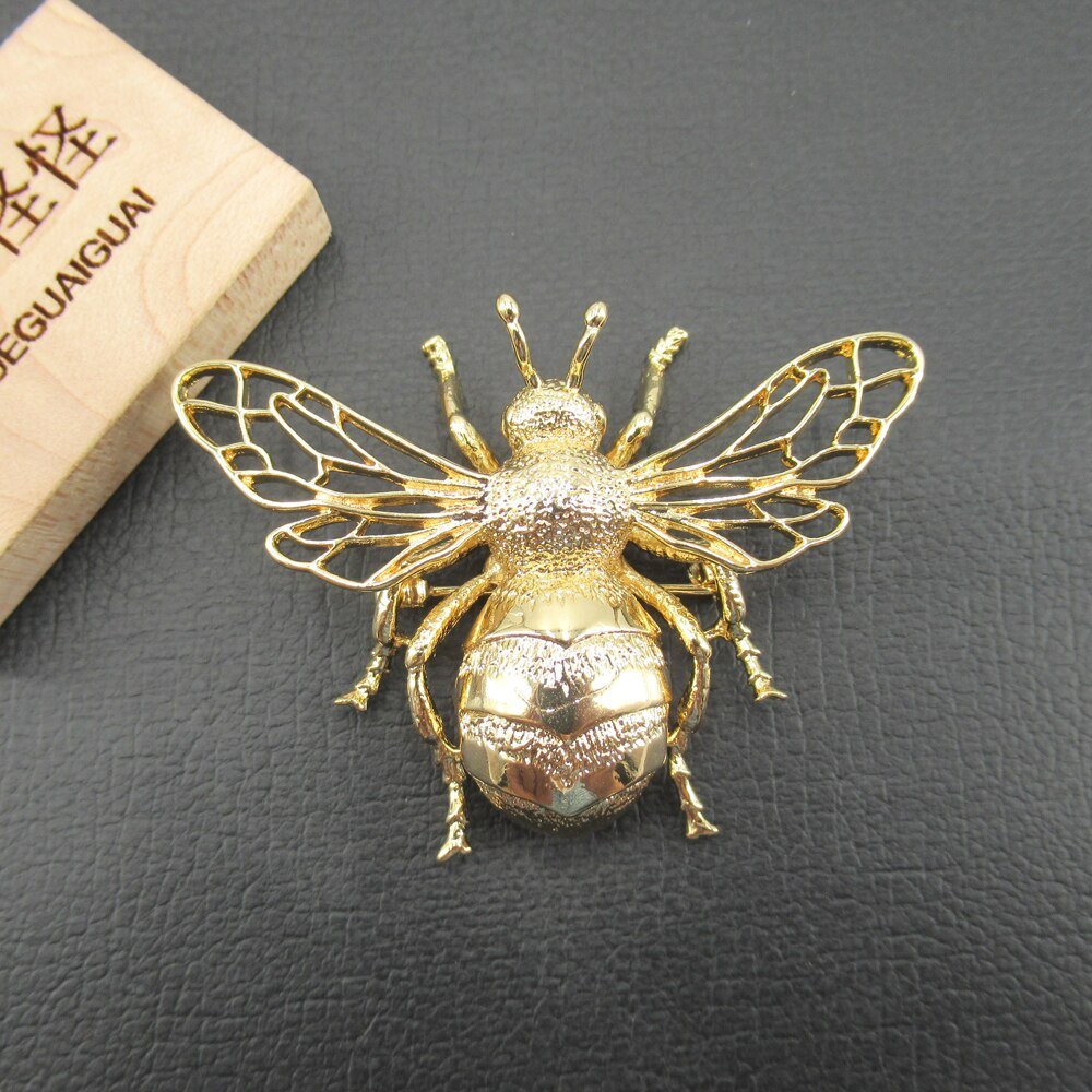 24k Gold Plated Vintage Copper Bee Brooch for Women