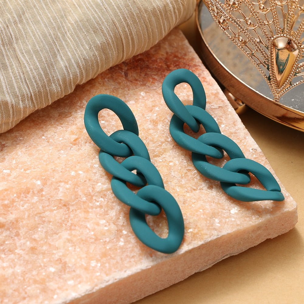 Fashionable Geometric Drop Earrings for Women Made of Acrylic and Zinc Alloy in Black and Turquoise Colors