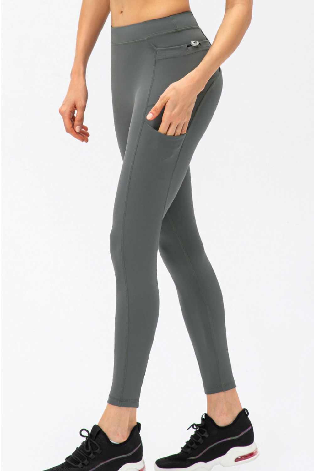 Full-Size High-Waisted Long Sports Pants with Pockets and Slim Fit