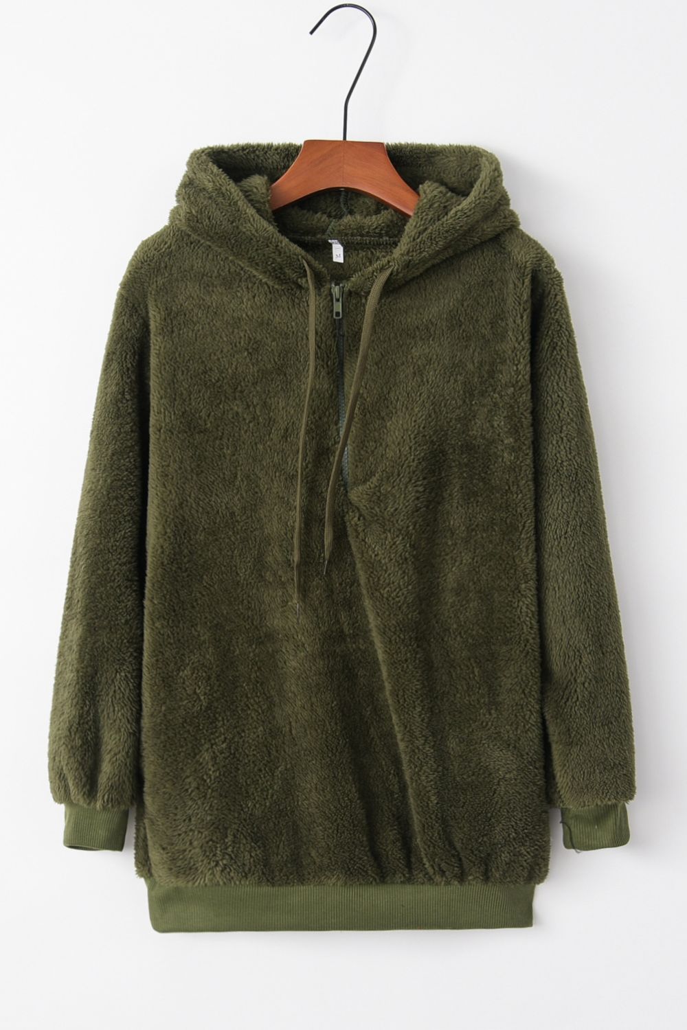 Full-Size Teddy Quarter-Zip Hoodie with Drawstring and Pocket