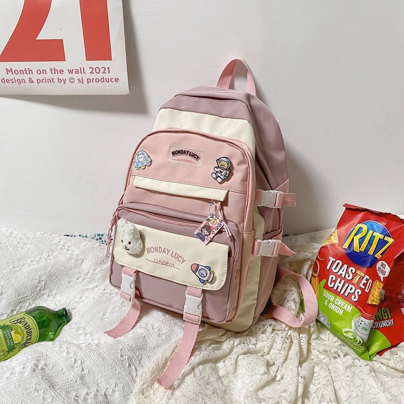 Stylish Fashionable Bear - Inspired Large - Volume Geometric Contrast - Colored School Backpack for Students