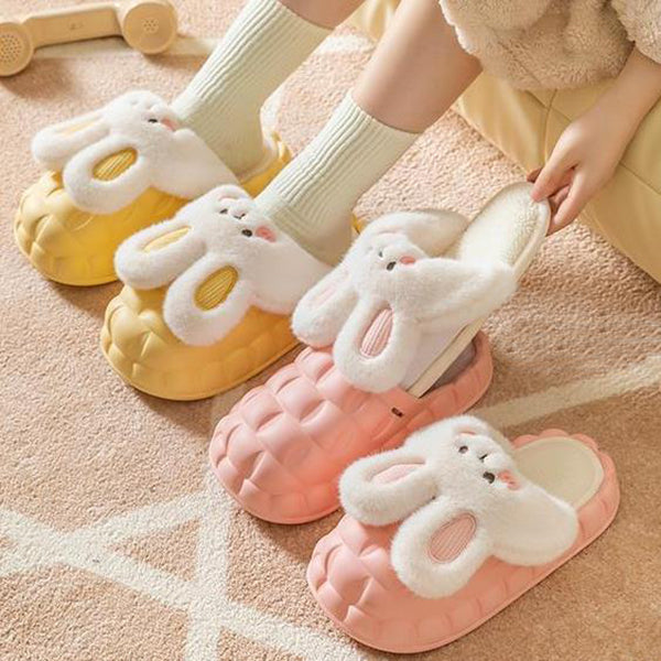 Adorable Rabbit - themed Fuzzy Winter Slippers for Women - Detachable and Washable Indoor House Shoes