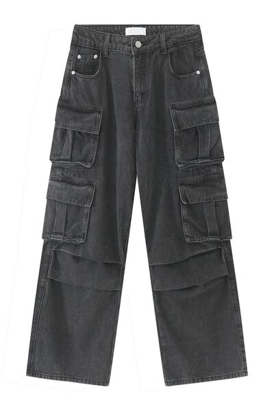 Men's Stretch-Free Multi-Pocket Pleated Cargo Cotton-Viscose Jeans