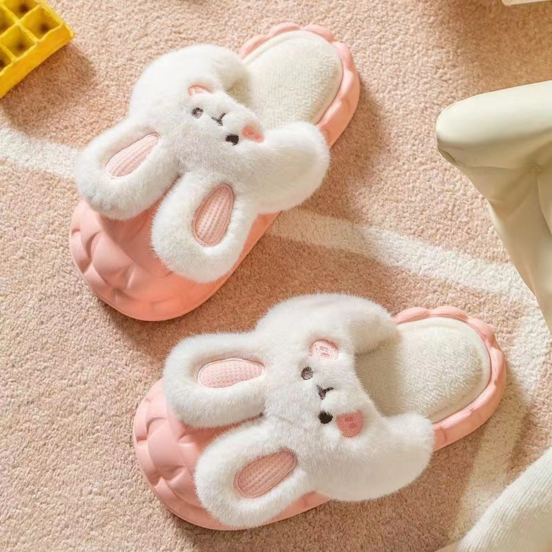 Adorable Rabbit - themed Fuzzy Winter Slippers for Women - Detachable and Washable Indoor House Shoes