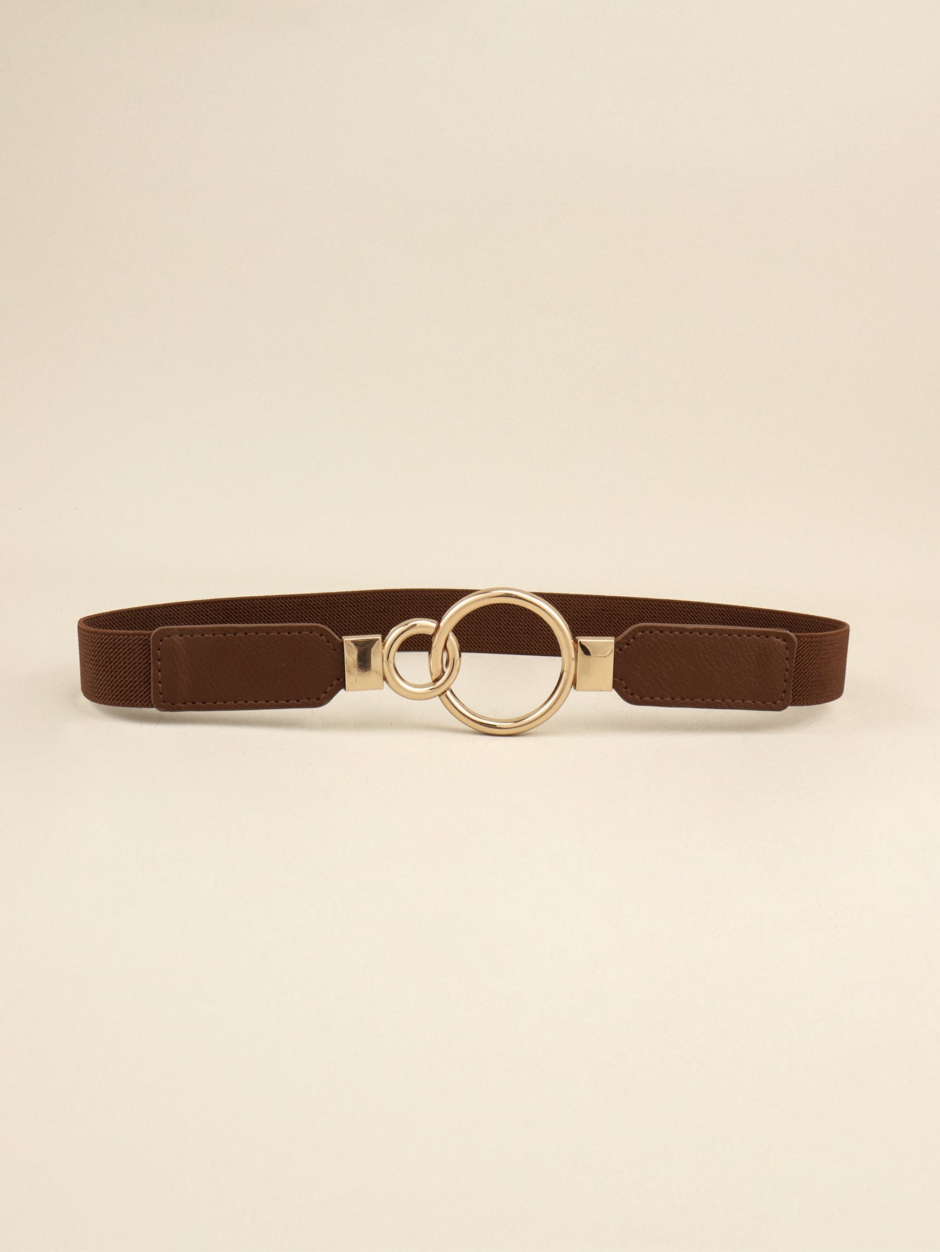 Elastic Double Ring Buckle PU Fashion Belt for Men and Women