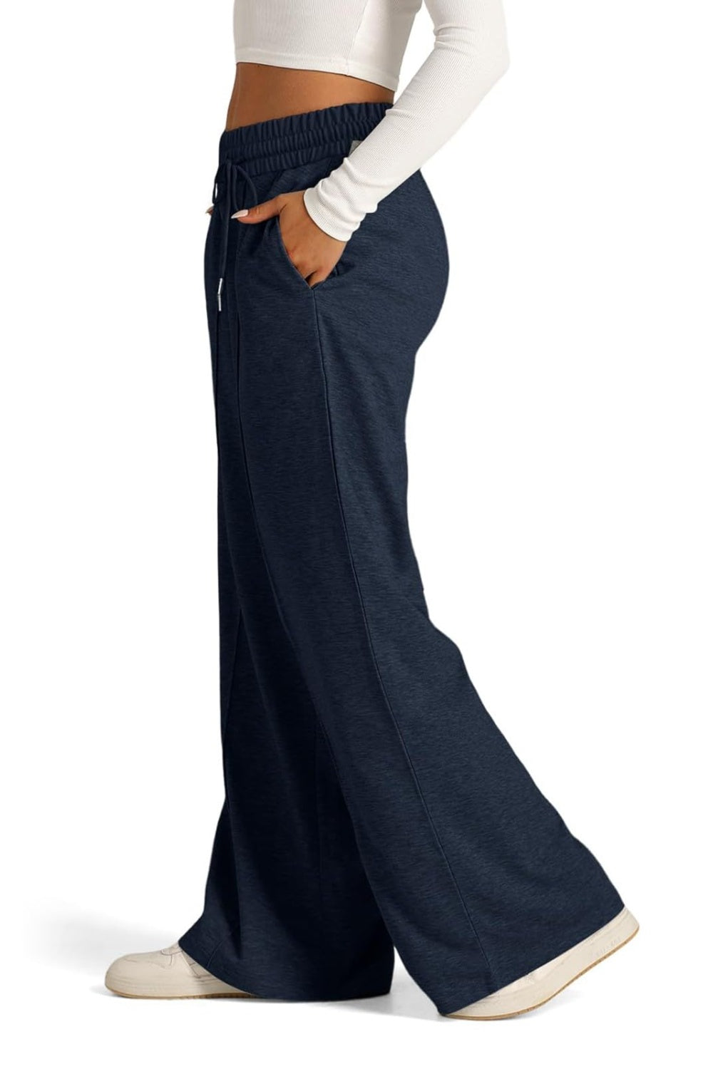 Fashionable Drawstring Elastic Waist Wide Leg Polyester Pants for Comfortable Wear
