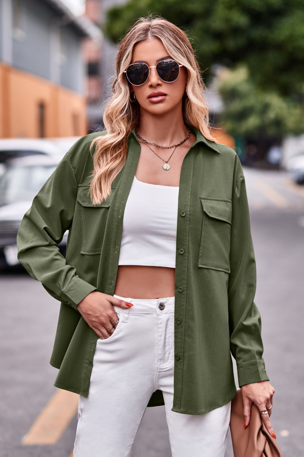 Casual Longline Dropped Shoulder Shirt with Functional Pockets