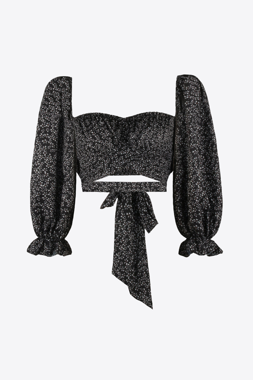 Stylish Printed Long Flounce Sleeve Cropped Women's Blouse