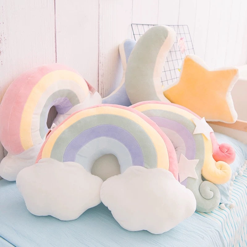 Instagram-Famous Candy-Colored Rainbow, Lucky Cloud, Star, and Moon Plush Throw Pillow for Sofa and Home Decoration with a Colorful Crown - Memorable Cushion