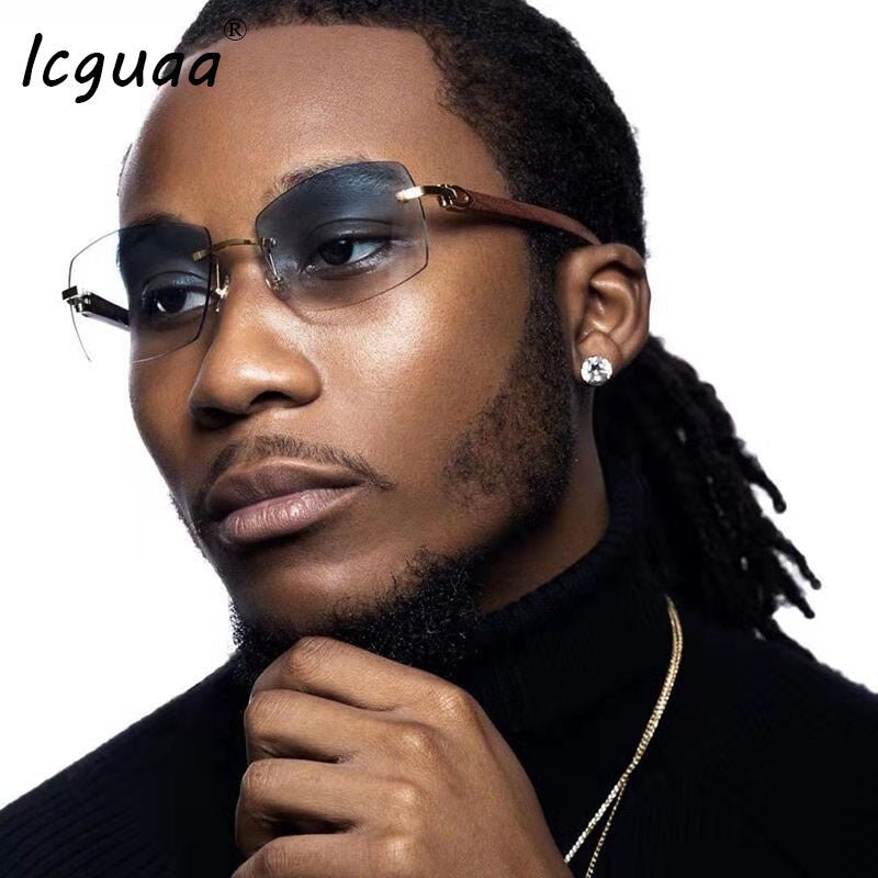 Stylish Frameless Eyeglasses with Exquisite Wood Grain Design