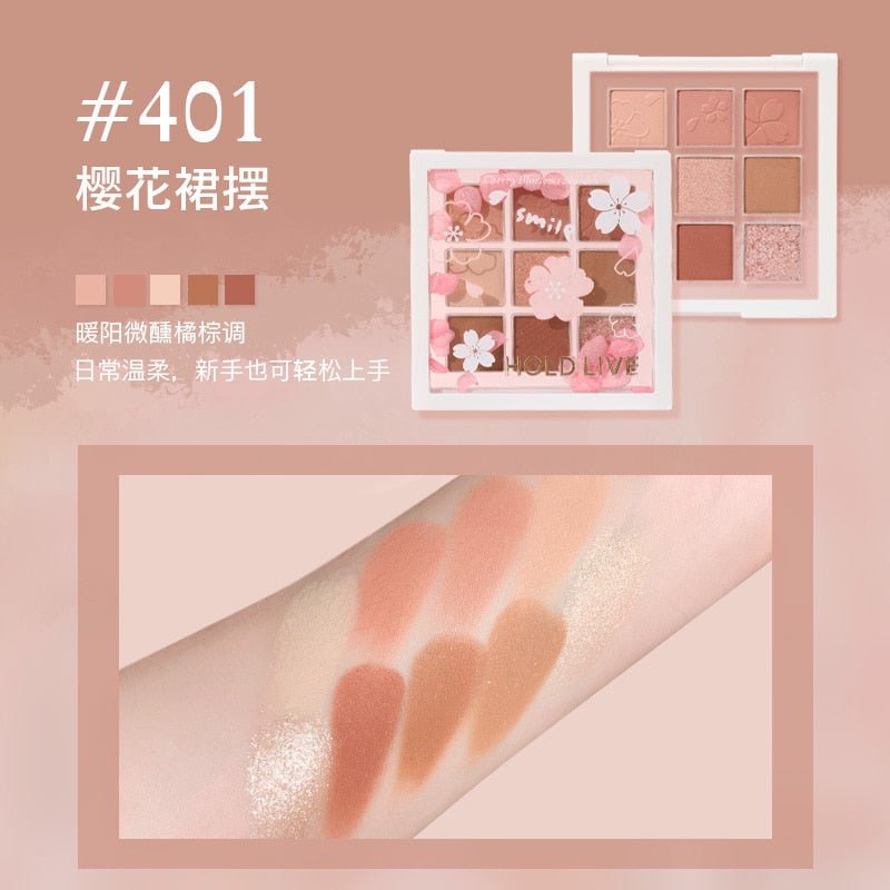 HOLD LIVE Brand New Cherry Blossom-themed 9-color Eyeshadow Palette with Matte and Pearlescent Finishes, Ideal for Beginners, Offering Natural and Long-lasting Eye Makeup Results