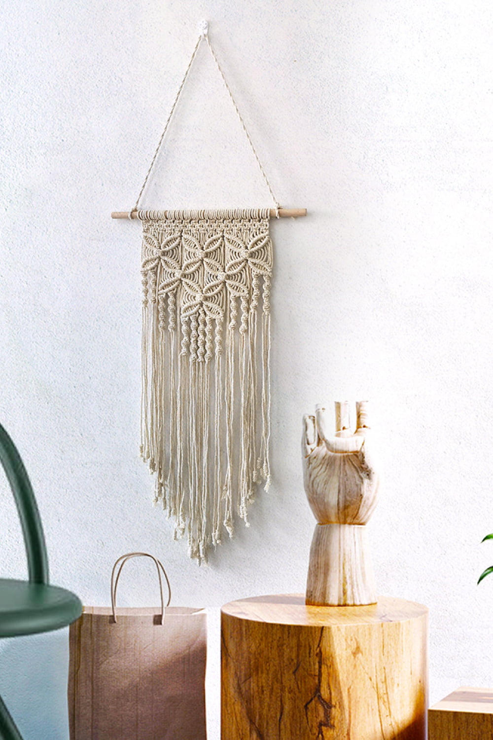 Fully Handmade Macrame Cotton Wall Hanging Decor with Sticks