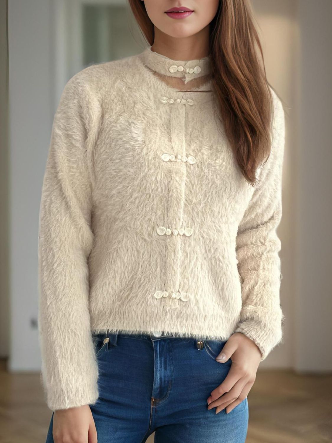 Long Sleeve Buttoned Cutout Knot Cardigan for Women's Fashion