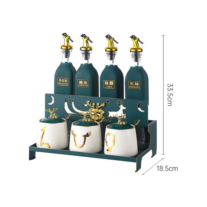 Nordic Style Large Green Ceramic Spice Bottle Holder with Top Seal - An Organizer for Spice Jars, a Great Kitchen Gadget for Herb and Spice Storage