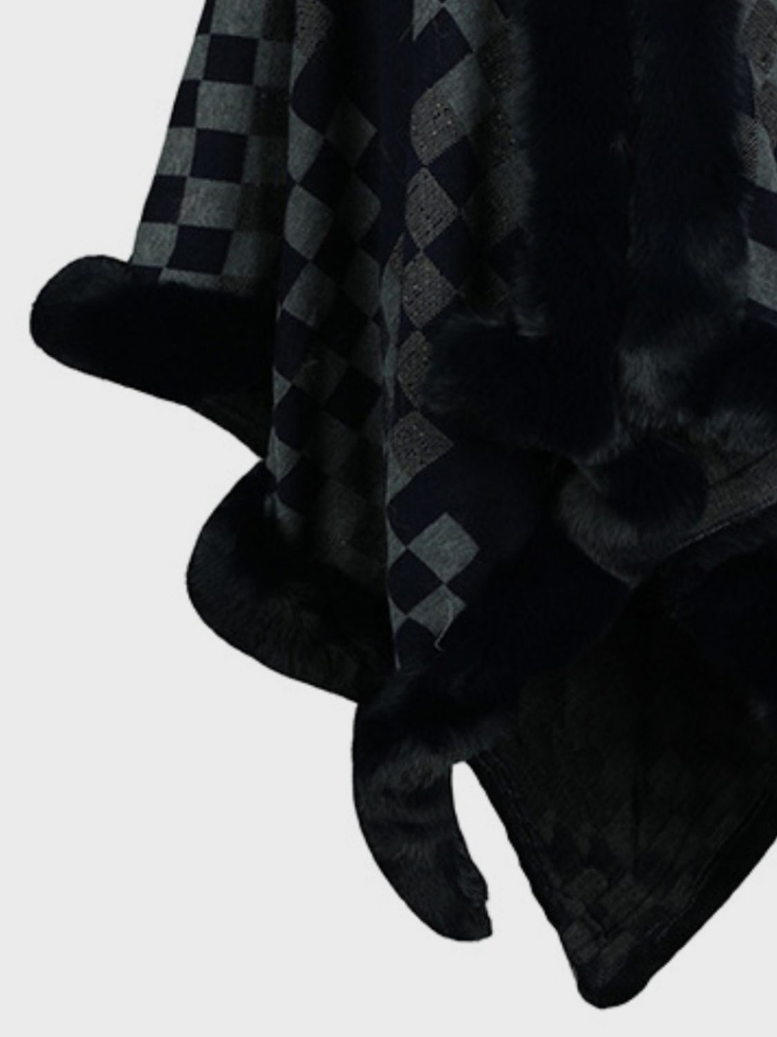 Soft and Fuzzy Checkered Long-Sleeved Poncho for Fashionable Wear