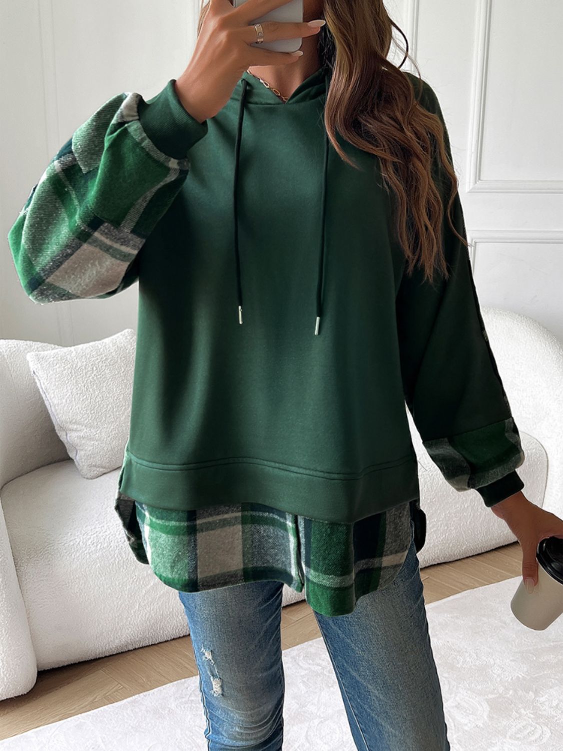 Divine Plaid Long Sleeve Drawstring Hoodie for Fashion Lovers