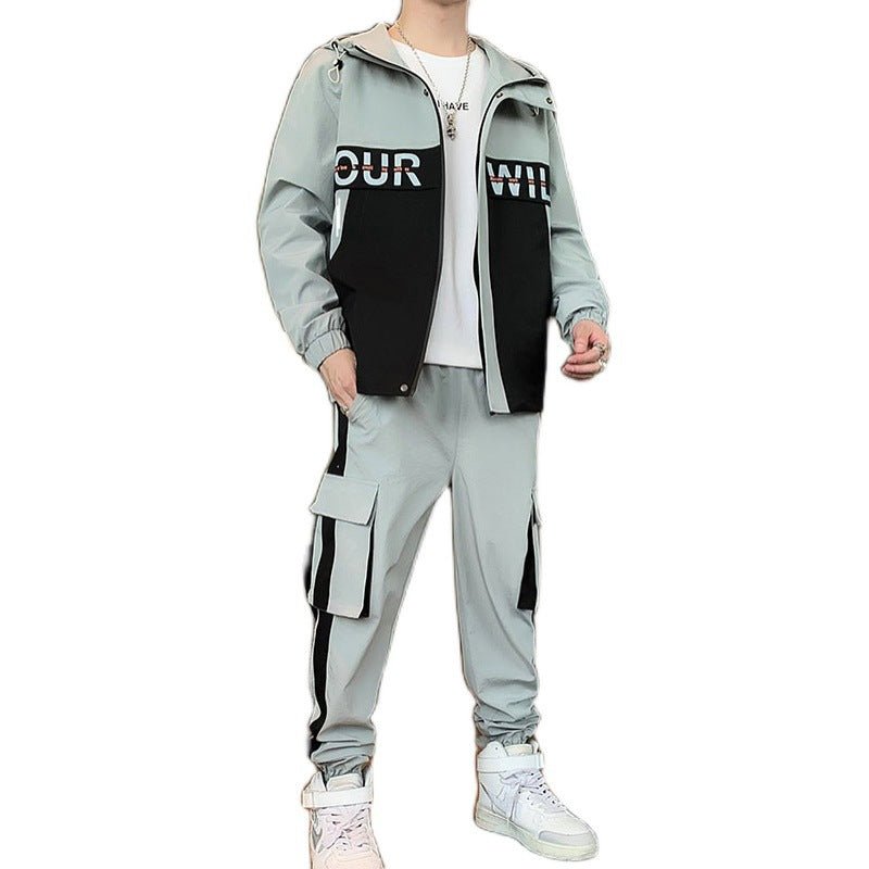Trendy Men's Fashionable Jogging and Workout Two - Piece Casual Tracksuit Set with Jackets and Pants