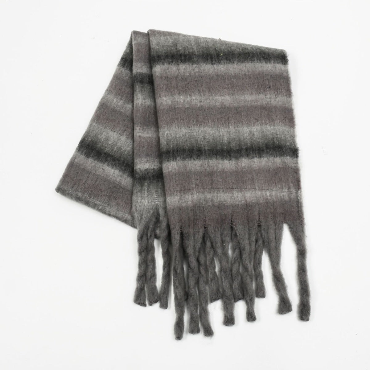 Fashionable Fringe Contrast Striped Polyester Scarf for Stylish Look