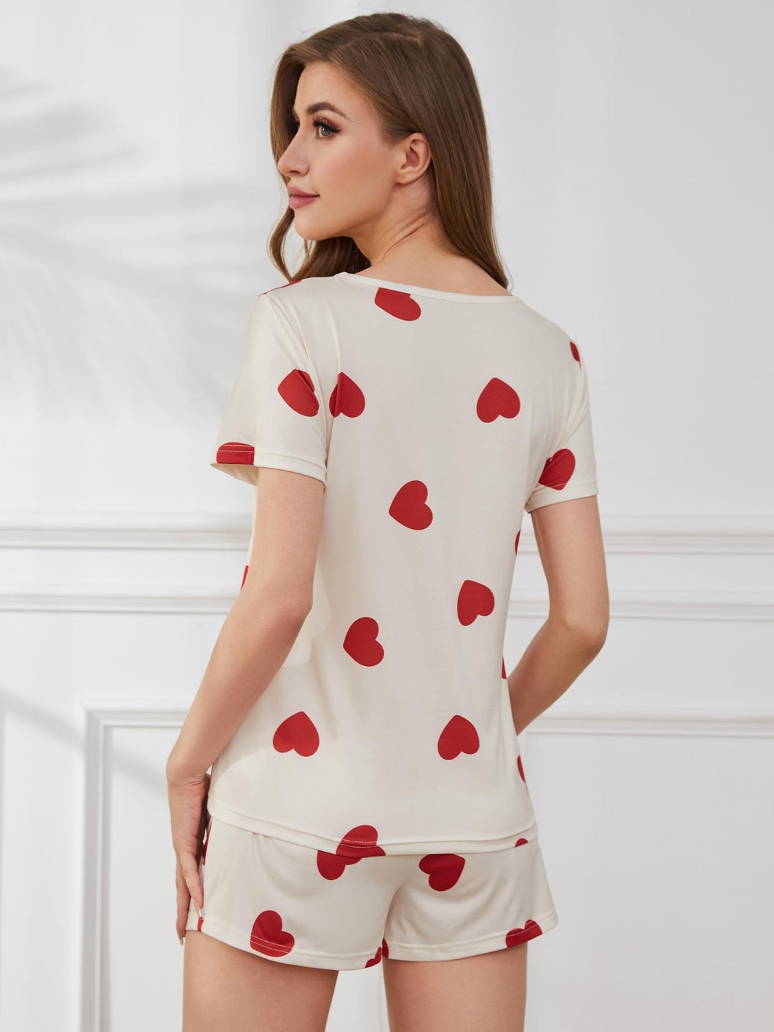 Comfy Heart - Shaped Round Neck Top and Shorts Lounge Set