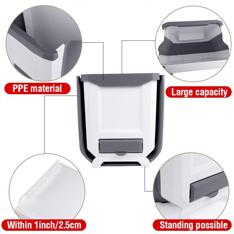 Folding and Wall-Mounted Kitchen and Car Trash Can - Recyclable Waste Bin for Various Spaces